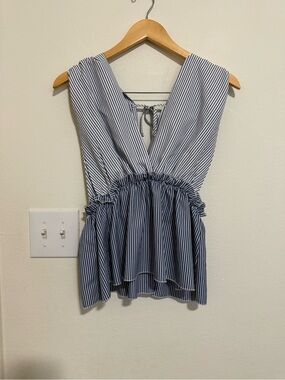 Romantic Hut Sleeveless Striped V-Neck Peplum Top